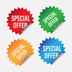 Special offer labels. Colorful sale badges. Discount promotion tags. Vector sticker set.