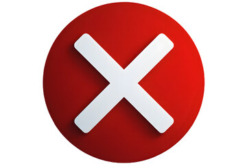 Obraz premium A round, red and white cross icon, a glossy symbol for a button to cancel, close, or delete