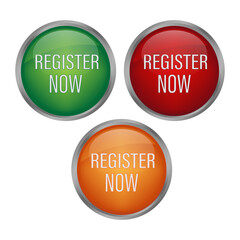 Register button icon. Round call symbol. Register now text. Vector illustration.