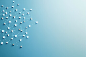 Interconnected user icons forming a complex digital web on a blue gradient background, symbolizing communication, teamwork, and online social networking. Ai generative