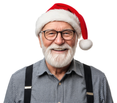 portrait of a smiling older man with santa hat and beard - Powered by Adobe