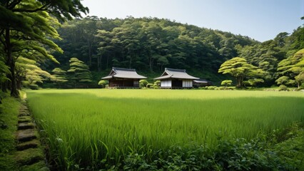 田舎の田んぼの中にある家
