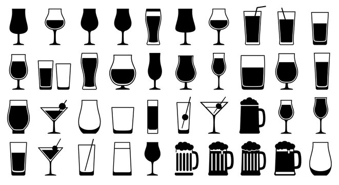 Cocktail and Beer vector symbol, Isolated drink and Beverage illustration clip art in Minimal style for Retaurant, Bar and Bistro Menu, Graphic elements