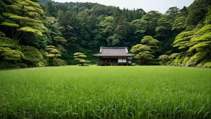 Obraz premium 田舎の田んぼの中にある家