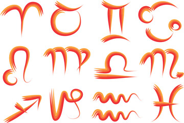 red orange creative abstract hand drawn zodiac astrology signs