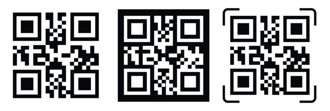 High-contrast black and white QR code with grid squares, centered in frame. Simple thin black border. Clean digital design, technical style, suitable for scanning or template use.