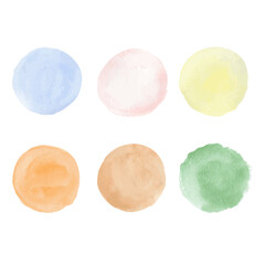 Set delicate pastel colors paint circle brush strokes, hand drawn. collection vector abstract round and blots on white isolated background