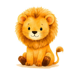 Cute Watercolor Lion Illustration, Adorable Safari Animal Clipart