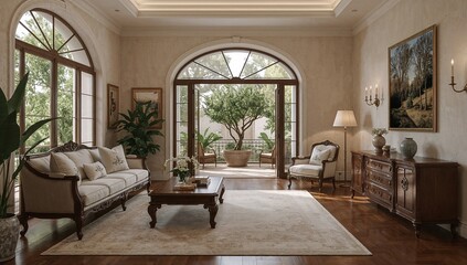 Elegant Italian-Inspired Vintage Living Room with Forest Atmosphere