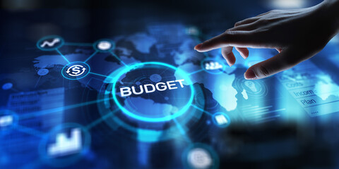 Budget Planning and Financial Allocation, projection on a virtual screen, Business and Technology Concept.