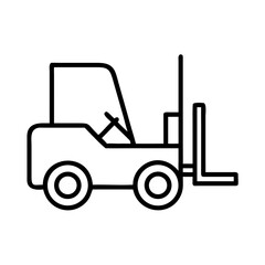 Naklejka premium Forklift truck icon in outline style. Industrial vehicle for warehouse and logistics service. Delivery and transportation concept. Vector symbol for web, app, ui, ux design