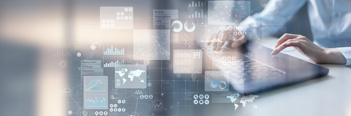 Business Strategy and Data Analytics Insights on a Wide Banner, Business and Technology Concept.