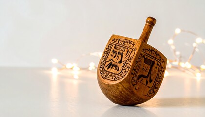 Wooden dreidel on white background