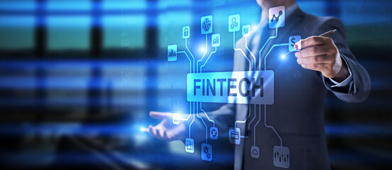 Fintech Financial technology Cryptocurrency investment and digital money. Business concept on virtual screen.