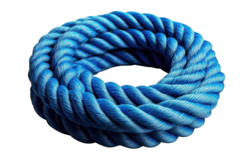 Blue rope roll isolated on transparent background.