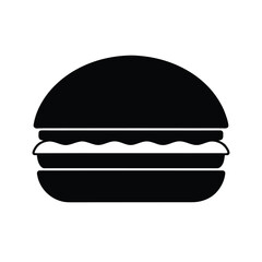 Simple black silhouette of a burger on a white background for food designs