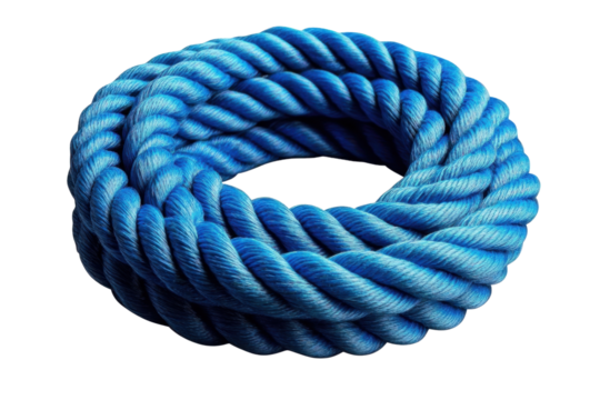 Blue rope roll isolated on transparent background.
