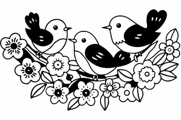 Obraz premium birds on a branch with flowers