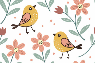 seamless pattern with flowers and birds