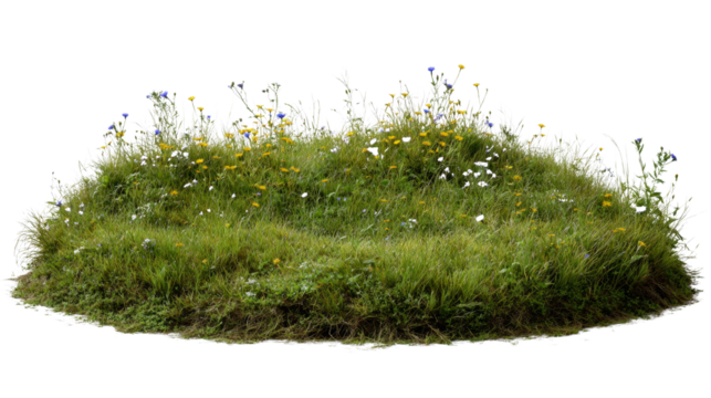 Verdant isle of wildflowers and grasses, an element for creating digital meadows or fantasy