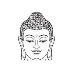 Minimalist Vector Illustration of Buddha Head with Curly Hair in Monochrome Style for Spiritual and Wellness Branding