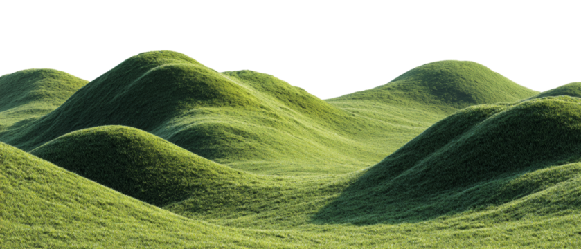 Rolling green hills and isolated transparent backdrop for versatile design projects