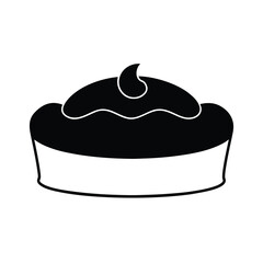 Minimalist black silhouette of a delicious cake on a clean white background