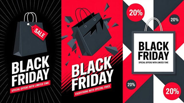 Eye Catching Black Friday Sale Event Design with Shopping Bags and Discount Offers Perfect for Advertising and Promotions