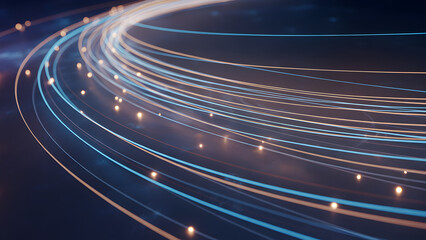 Swirling blue and orange light streaks with glowing orbs on dark background 4k full hd 2025 2026 download