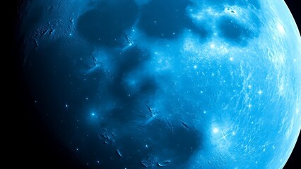 Lunar surface with crystalline craters refracting blue starlight in close-up.