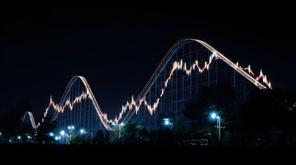 Obraz premium Roller coaster made of candlestick charts glowing at night