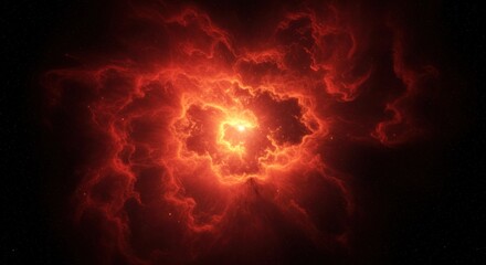 A fiery red nebula with a bright starlike center set against a dark starry expanse