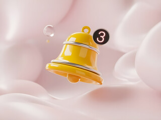 Yellow Notification Bell with Alert Badge on Soft Pink Background