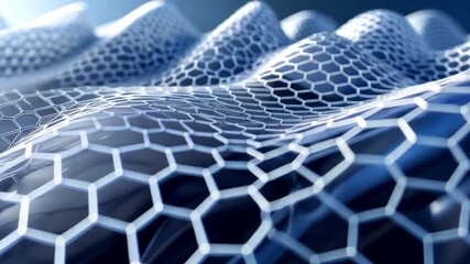 Abstract futuristic 3D hexagonal mesh surface with waves and metallic reflections - Powered by Adobe