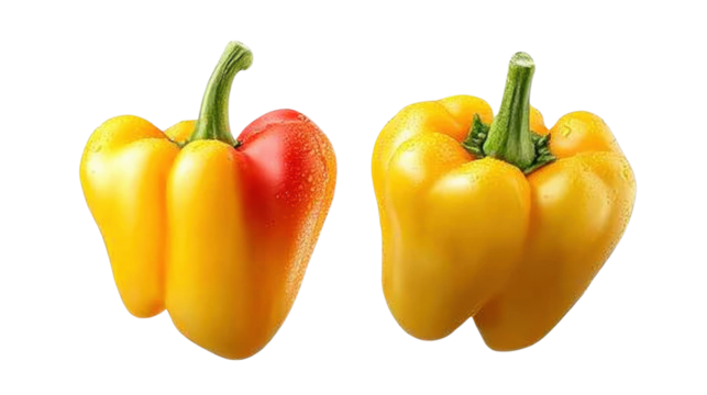 Yellow bell pepper isolated on a transparent background. Close-up.
