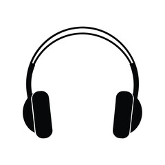 Clean black silhouette of modern headphones on a plain white background