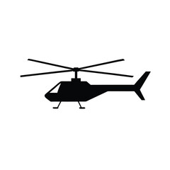 Black helicopter silhouette isolated on a clean white background for graphic design