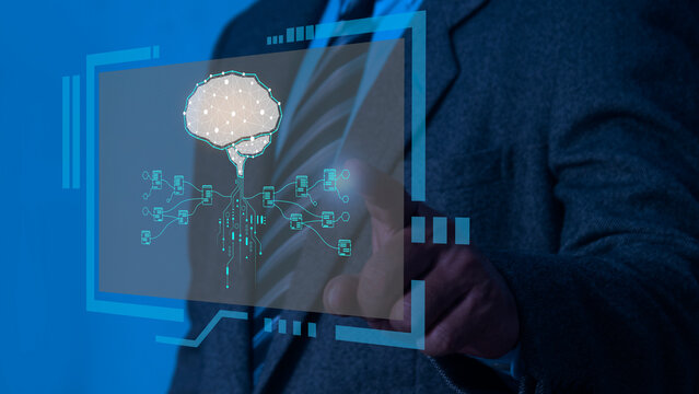 Document management system DMS, robot automation, online database. cloud technology, exchange information, data storage concept.