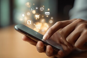 Person using smartphone for online shopping and digital transactions.