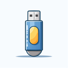 Blue USB Drive with Gold Oval on White Background
