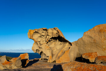 Remarkable Rocks at Flinders Chase National Park ,Kangaroo Island, South Australia. Remarkable Rocks are naturally sculptured formations precariously balanced atop a granite outcrop.