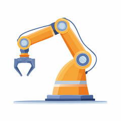 Orange And Blue Robotic Arm With Claw On White Background