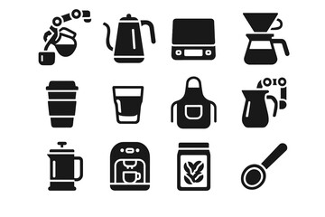 Vector icon scale machine caf robot kettle smart pouring robotic tools coffee