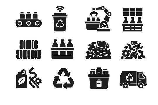 Paper bales vector robot icon system sorting bin icons recycling trash truck