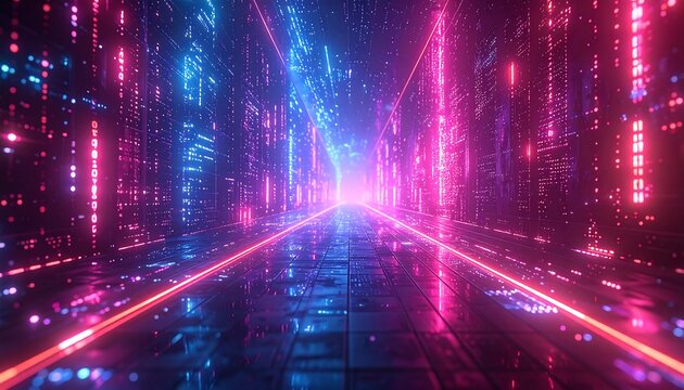 Neon city tunnel - Powered by Adobe