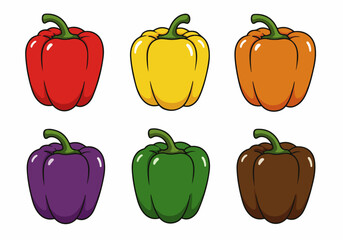 Vibrant Bell Peppers Cartoon Illustration Set on White