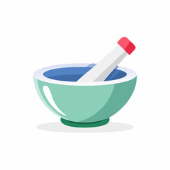 Green Mortar and Pestle with Blue Liquid and Red Top Pestle
