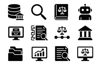 Vector icons analytics contract icon archive law magnifier database ai chart legal
