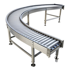 Factory curved conveyor belt isolated on transparent background