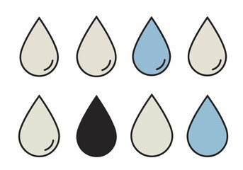 Stylized Water Drop Icons Collection: A Set of Minimalist Blue, Cream, and Black Liquid Symbols for Design and Environmental Themes